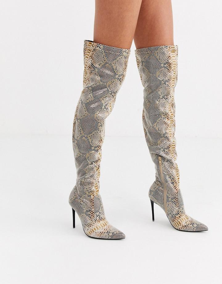 Truffle Collection Stiletto High Heeled Thigh Boots In Snake