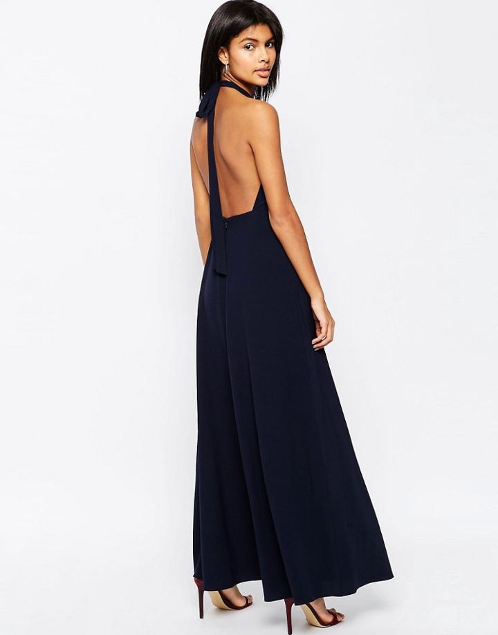Asos Open Back Maxi Dress - Navy