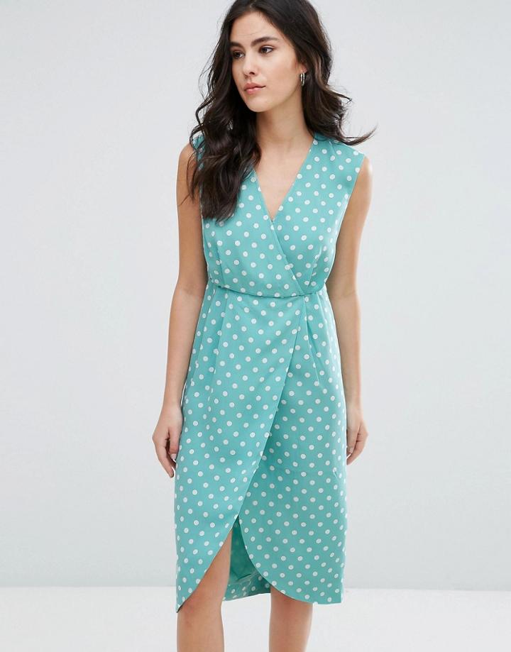 Darling Textured Wrap Front Midi Dress - Blue