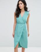 Darling Textured Wrap Front Midi Dress - Blue
