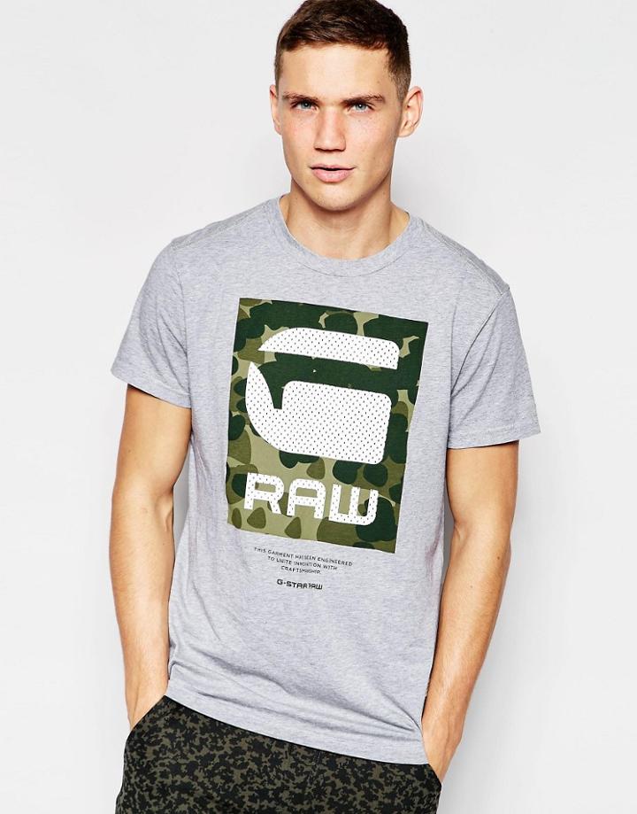 G-star T-shirt Beamrac Crewneck G Raw On Camo Print In Gray Heather - Gray Htr