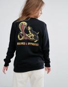 Rvca Boyfriend Sweatshirt With Cobra Print - Black