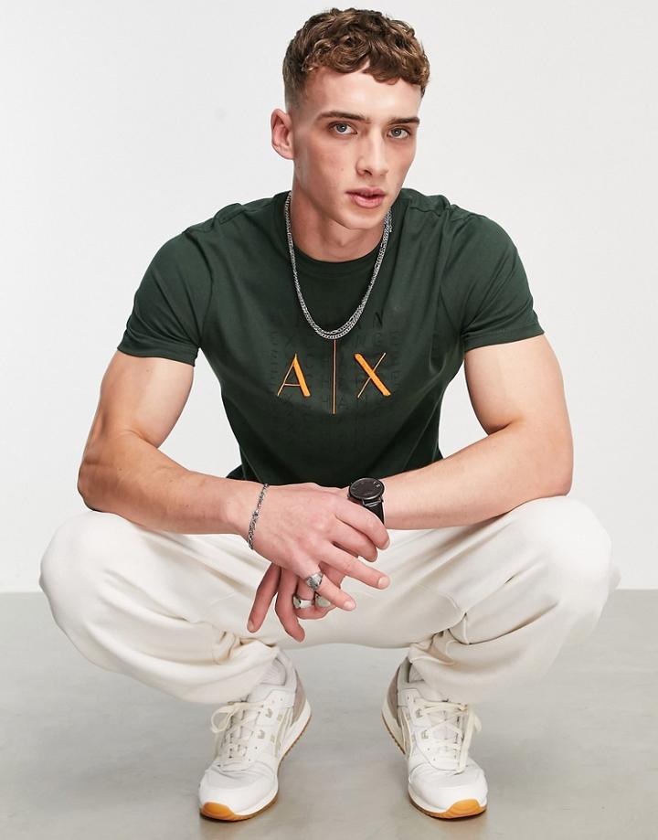 Armani Exchange Repeat Graphic Logo T-shirt In Khaki-green