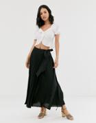Asos Design Pleated Wrap City Maxi Skirt With Tie - Blue