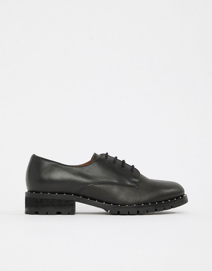 Office Kennedy Black Leather Lace Up Studded Shoes - Black