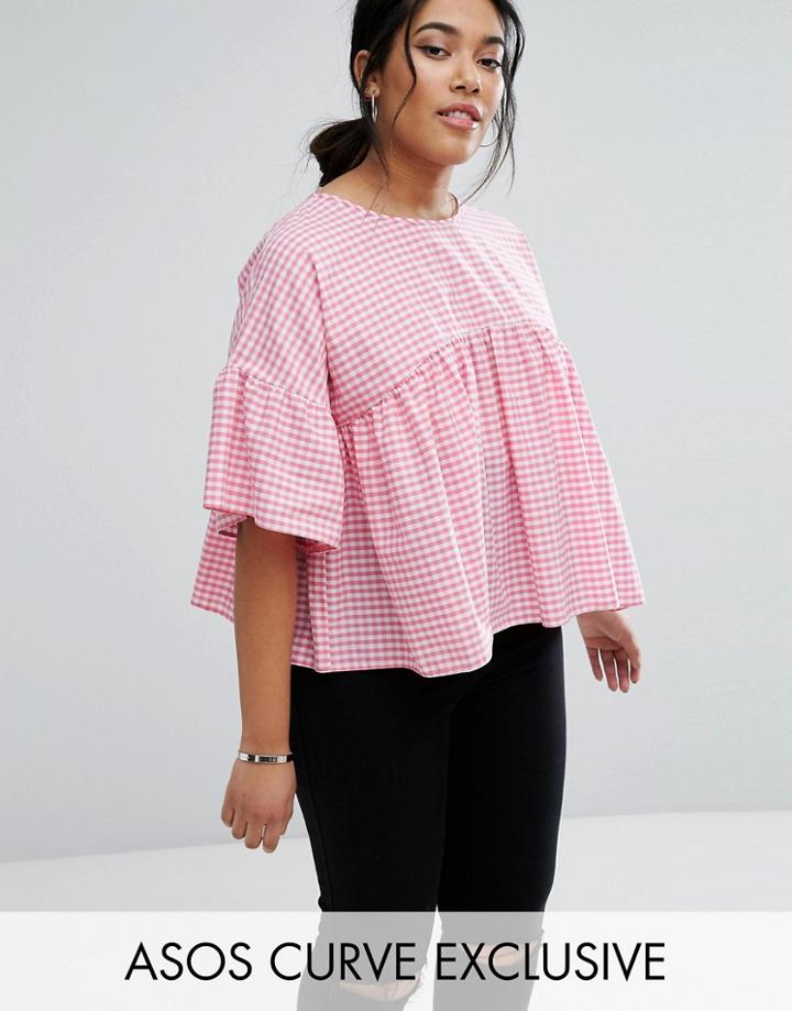 Asos Curve Smock Top In Gingham - Pink