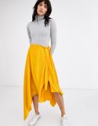 Asos Design Zero Waste Satin Midi Skirt With Pockets - Yellow