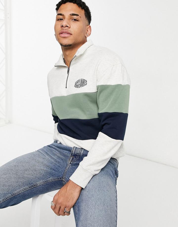 Jack & Jones Originals Quarter Zip Sweatshirt With Originals Logo In Gray-grey