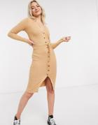 Brave Soul Dallia Button Down Sweater Dress In Rib-brown