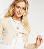 Flounce Maternity Ribbed Tie Front Cardigan In Taupe-neutral