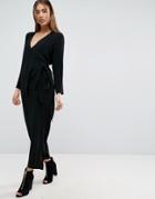 Asos Jumpsuit With Wrap And Self Tie Detail With Long Sleeve - Black