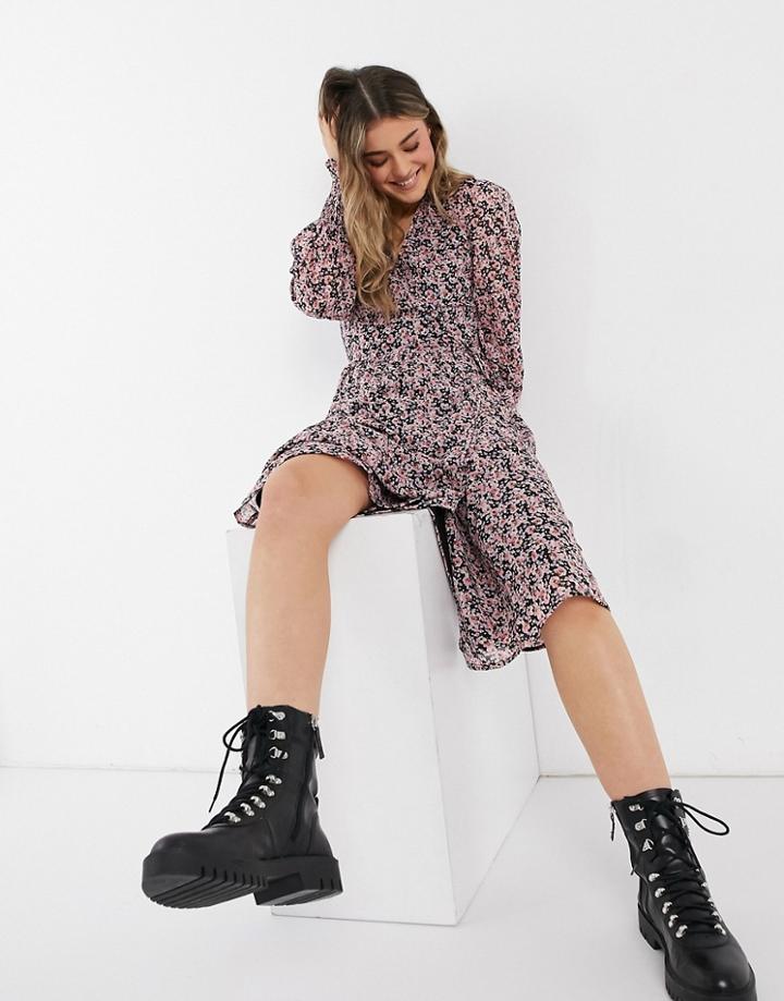 Influence Wrap Midi Dress In Ditsy Floral Dress-multi