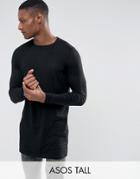 Asos Tall Super Longline Long Sleeve T-shirt With Crew Neck In Black - Black