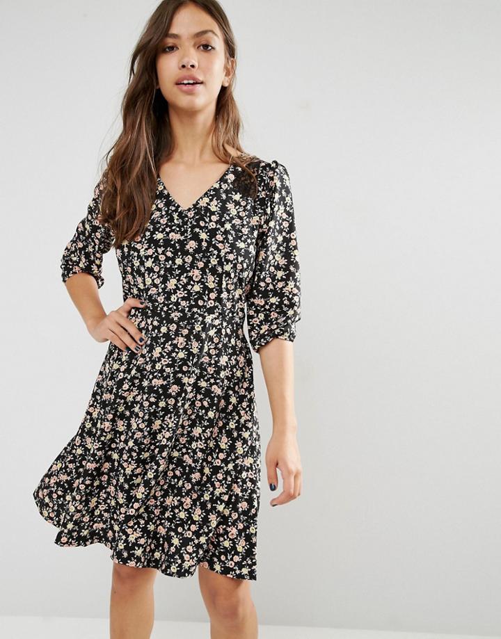 Trollied Dolly Lace For Life Floral Print Dress - Black
