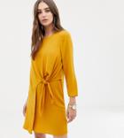 Asos Design Tall Knot Front Mini Shift Dress-yellow