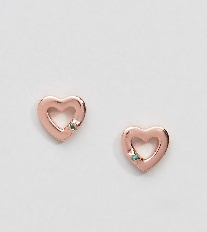 Johnny Loves Rosie Rose Gold Plated Heart Stud Earrings With Green Gem Detail - Gold