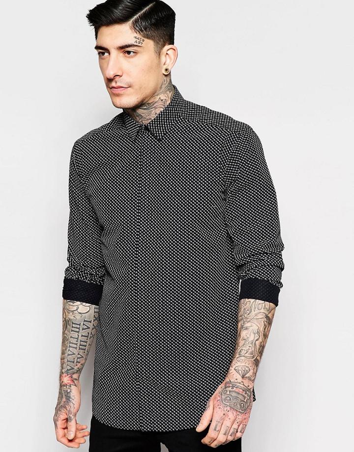 Minimum Smart Shirt With All Over Print - Jet Black