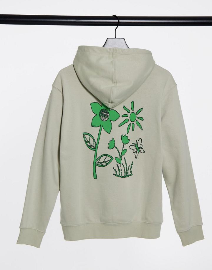 Weekday Standard Hoodie With Natural Energy Print In Green