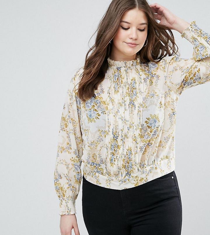 Asos Curve Pleat Detail Blouse In Vintage Floral - Multi