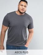 Asos Plus T-shirt With Crew Neck And Pocket In Charcoal Marl - Gray