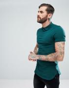 Asos Longline Muscle Polo With Curved Hem In Jersey - Green
