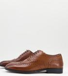 Asos Design Wide Fit Oxford Brogue Shoes In Tan Leather-brown