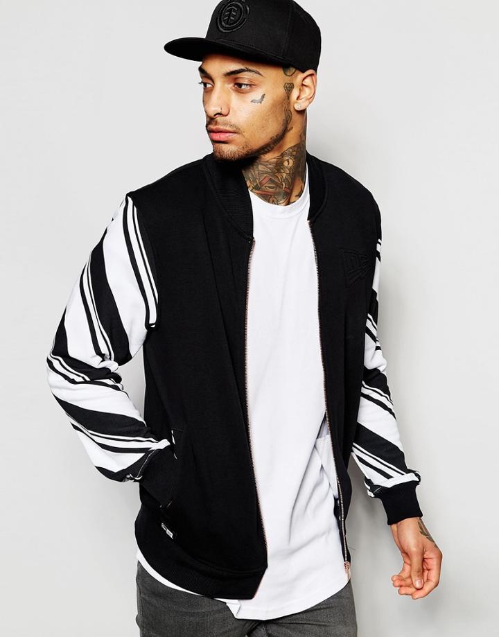 New Era Varsity Jacket With Stripe Sleeves - Black