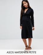 Asos Maternity Petite Nursing Dress With Wrap And Choker Detail - Black