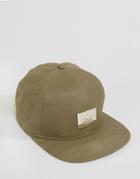 Asos Snapback Cap In Mushroom Nubuck With Metal Badge - Green