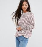 Asos Petite Stripe T-shirt With Long Sleeve In Oversize Fit - Multi