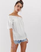 Only Broderie Anglais Off Shoulder Top-white