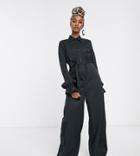 Verona Wide Leg Jumpsuit With Belted Waist In Black