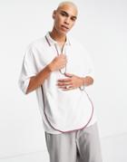 Asos Design Relaxed Polo In Cream With Zip And Waffle Panel-white