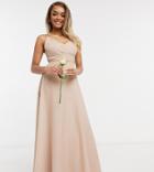 Asos Design Petite Bridesmaid Cami Maxi Dress With Ruched Bodice And Tie Waist In Blush-pink