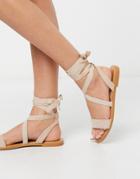 Asos Design Finland Tie Leg Flat Sandals In Beige-neutral