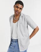 Le Breve Short Sleeve Linen Mix Revere Collar Shirt In Pale Green-grey