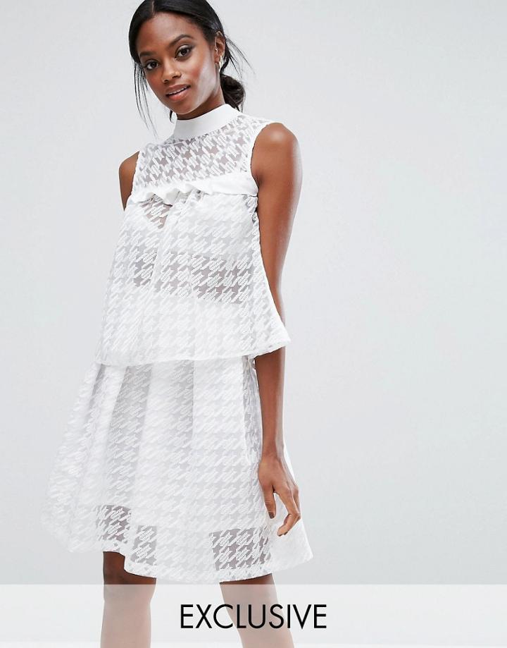 Closet London Crop Top In Sheer Houndstooth Co-ord - White