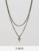 Icon Brand Cross & Chain Necklace In Burnished Gold In 2 Pack Exclusive To Asos - Gold