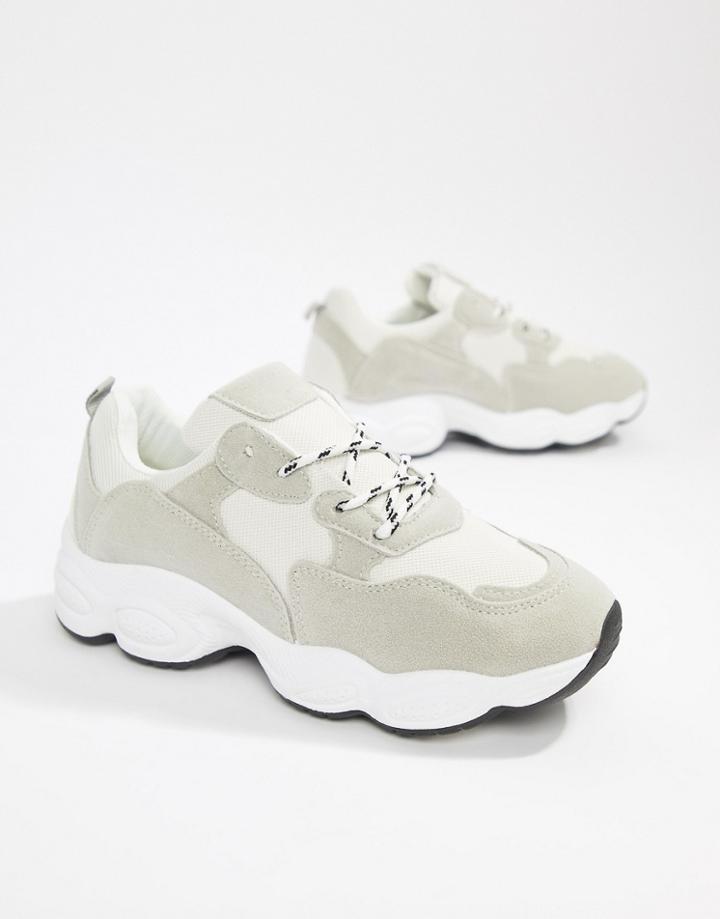 Public Desire Wolf White And Grey Mix Chunky Trainers - White