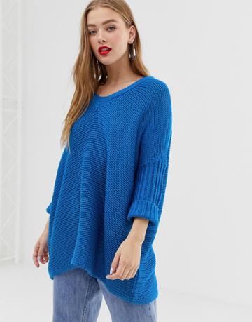 Noisy May V-neck Oversized Sweater - Blue