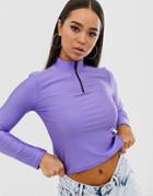 Asos Design Top With Zip In Neon Lilac-pink