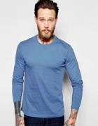 Farah Long Sleeve T-shirt With F Logo In Slim Fit In Blue - Dusky Blue