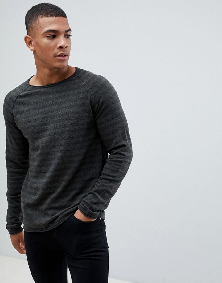 Jack And Jones Lightweight Knitted Stripe Sweater - Gray