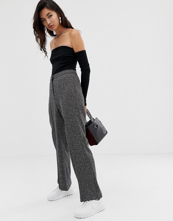 River Island Wide Leg Pants In Tweed-black