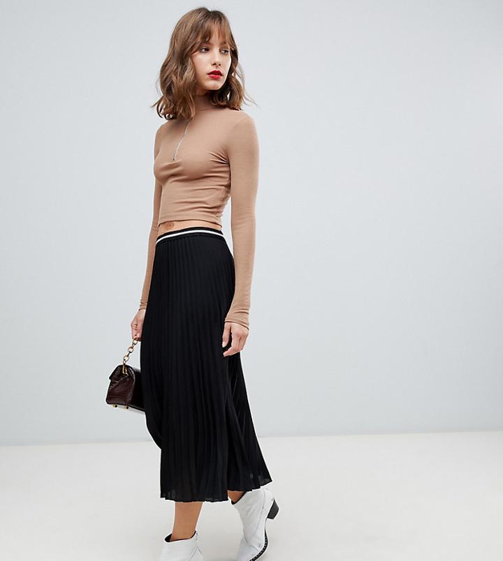 Stradivarius Plain Solid Black Midi Skirt