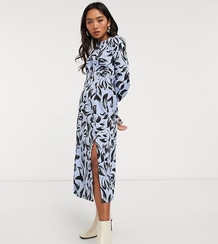 Influence Petite Abstract Print Midi Dress In Cornflower Blue-blues