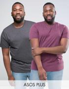 Asos Plus 2 Pack T-shirt In Black Marl/brown Marl With Crew Neck Save