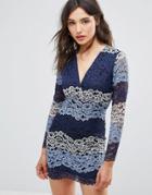 Oeuvre Multicolor Lace Dress - Blue