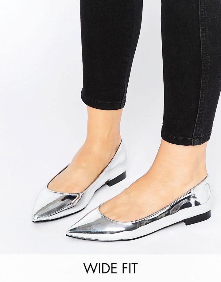 Asos Lacey Wide Fit Pointed Ballet Flats - Silver