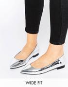 Asos Lacey Wide Fit Pointed Ballet Flats - Silver